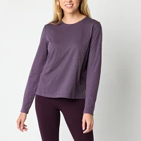 Xersion Womens Cotton Crew Neck Long Sleeve T-Shirt Tall