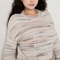 by&by Juniors Womens Crew Neck Long Sleeve Striped Pullover Sweater