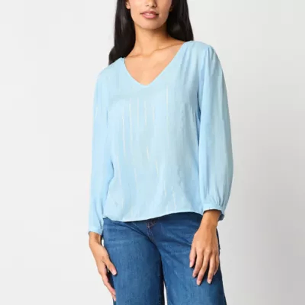 a.n.a Womens Shine V Neck 3/4 Sleeve Blouse