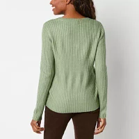 St. John's Bay Womens V Neck Long Sleeve Pullover Sweater