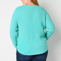 St. John's Bay Plus Womens Crew Neck Long Sleeve Pullover Sweater