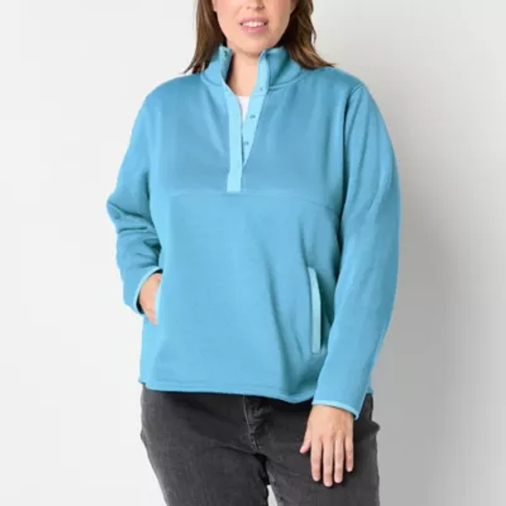 St. John's Bay Plus Womens Mock Neck Long Sleeve Sweatshirt