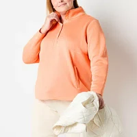 St. John's Bay Plus Womens Mock Neck Long Sleeve Sweatshirt
