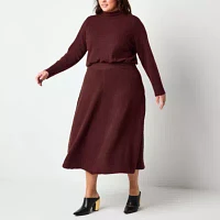 Worthington Plus Womens Midi Sweater Skirt