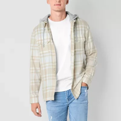 Arizona Mens Long Sleeve Hooded Flannel Shirt Jacket