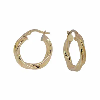 14K Yellow Gold Polished Twisted Hoop Earrings