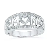 "Mom" 2MM 1/5 CT. T.W. Natural White Diamond 10K Gold Heart Band