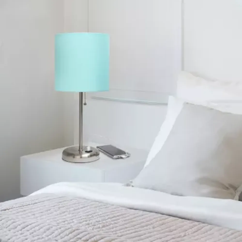 LimeLights Stick Lamp with USB charging port and Fabric Shade