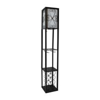 Simple Designs Floor Lamp Etagere Organizer Storage Shelf and Wine Rack with Linen Shade