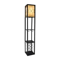 Simple Designs Floor Lamp Etagere Organizer Storage Shelf and Wine Rack with Linen Shade