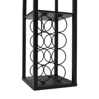 Simple Designs Floor Lamp Etagere Organizer Storage Shelf and Wine Rack with Linen Shade