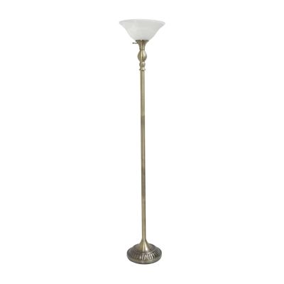 1 Light Torchiere Floor Lamp with Marbleized Glass Shade