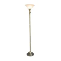 1 Light Torchiere Floor Lamp with Marbleized Glass Shade