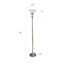 1 Light Torchiere Floor Lamp with Marbleized Glass Shade