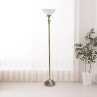 1 Light Torchiere Floor Lamp with Marbleized Glass Shade