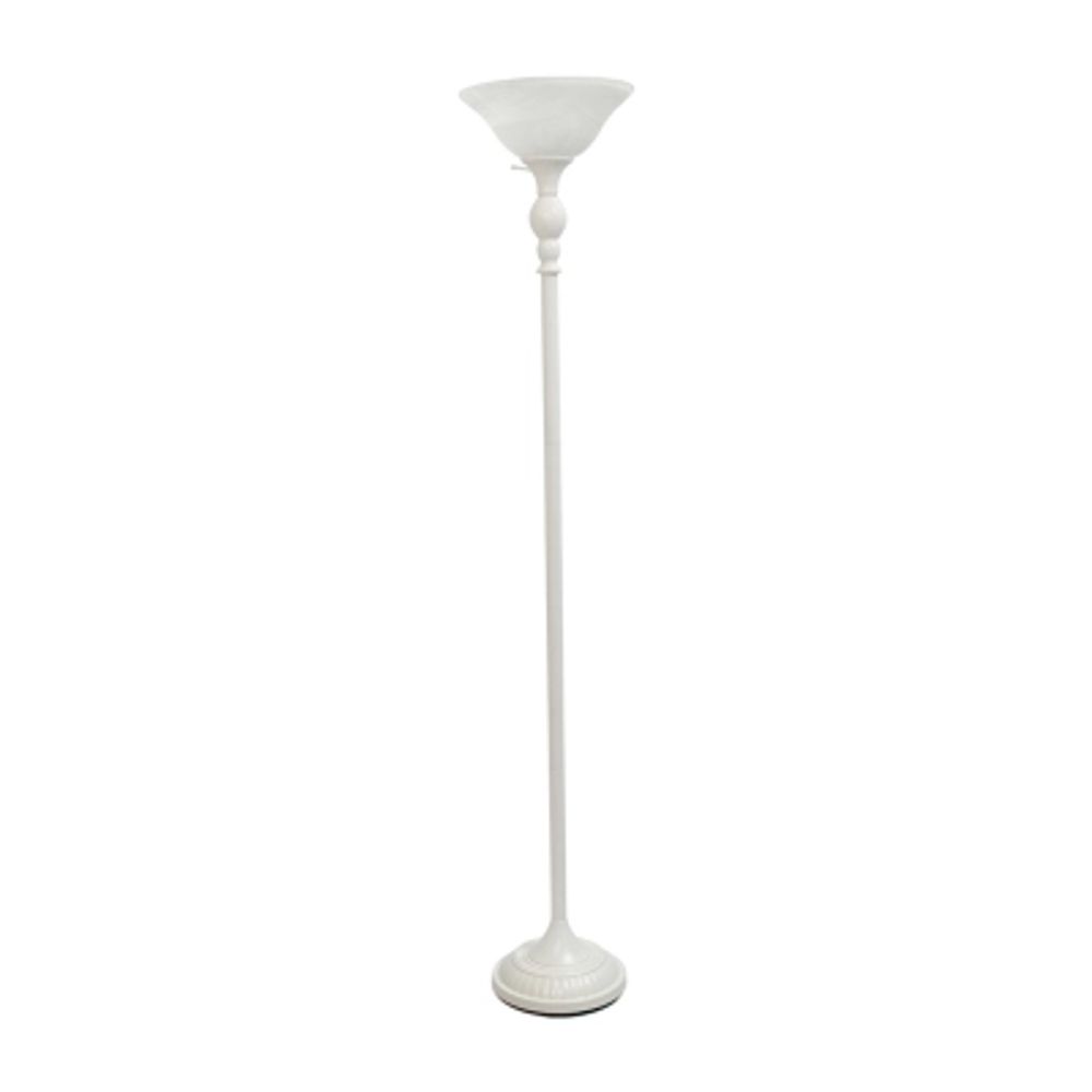 1 Light Torchiere Floor Lamp with Marbleized Glass Shade