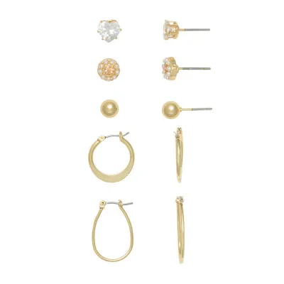 Mixit Hypoallergenic Gold Tone  Stud & Hoop 5 Pair Simulated Pearl Heart Round Earring Set