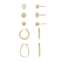 Mixit Hypoallergenic Gold Tone  Stud & Hoop 5 Pair Simulated Pearl Heart Round Earring Set