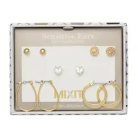 Mixit Hypoallergenic Gold Tone  Stud & Hoop 5 Pair Simulated Pearl Heart Round Earring Set