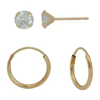 White Cubic Zirconia 10K Gold 2 Pair Earring Set