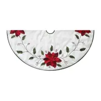 Kurt Adler Ivory With Holly Leaves And Poinsettia Tree Skirt