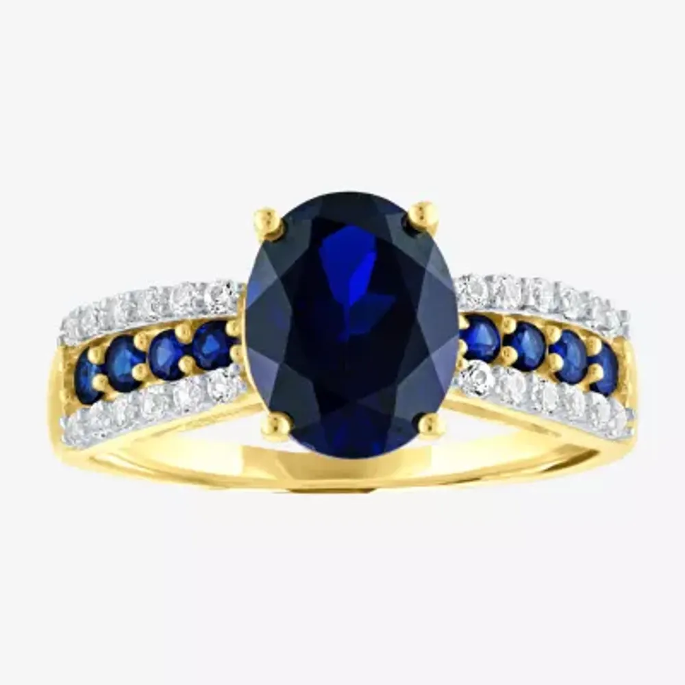 Womens Lab Created Blue Sapphire 10K Gold Cocktail Ring