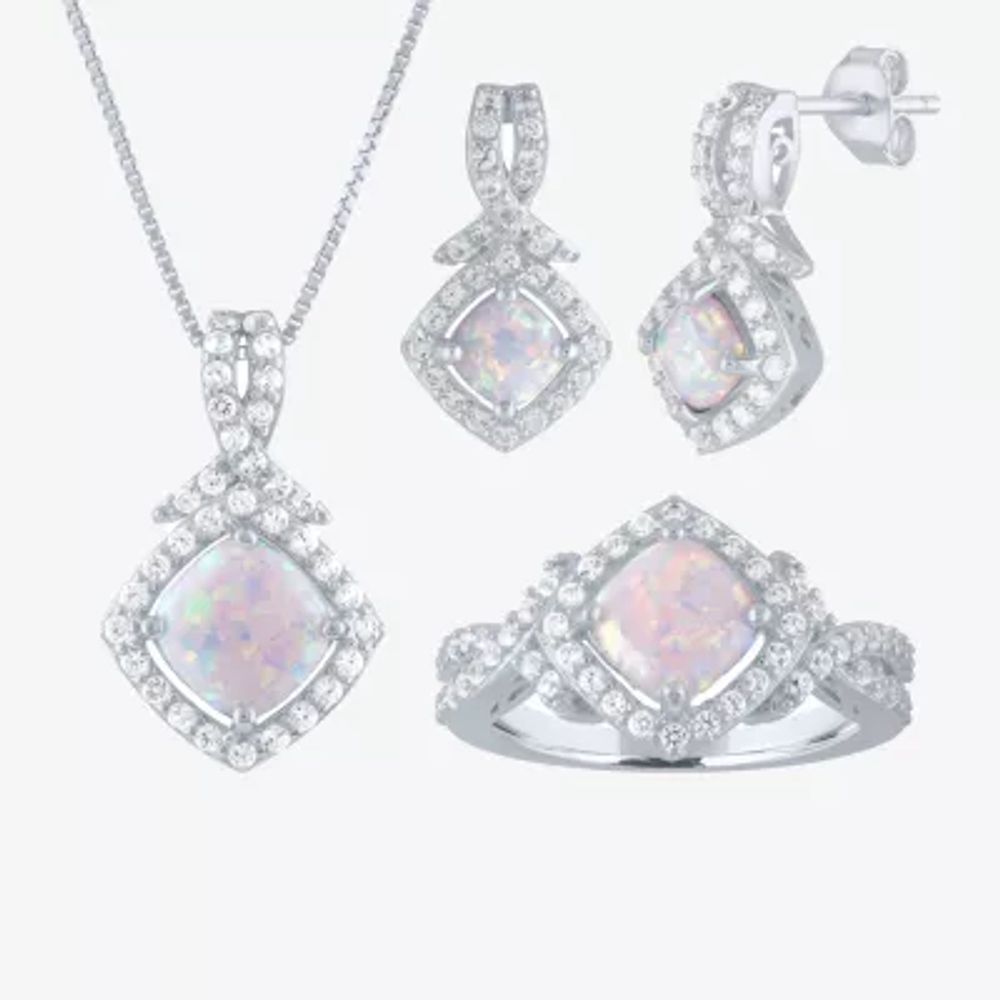 Lab Created White Opal Sterling Silver Diamond 3-pc. Jewelry Set