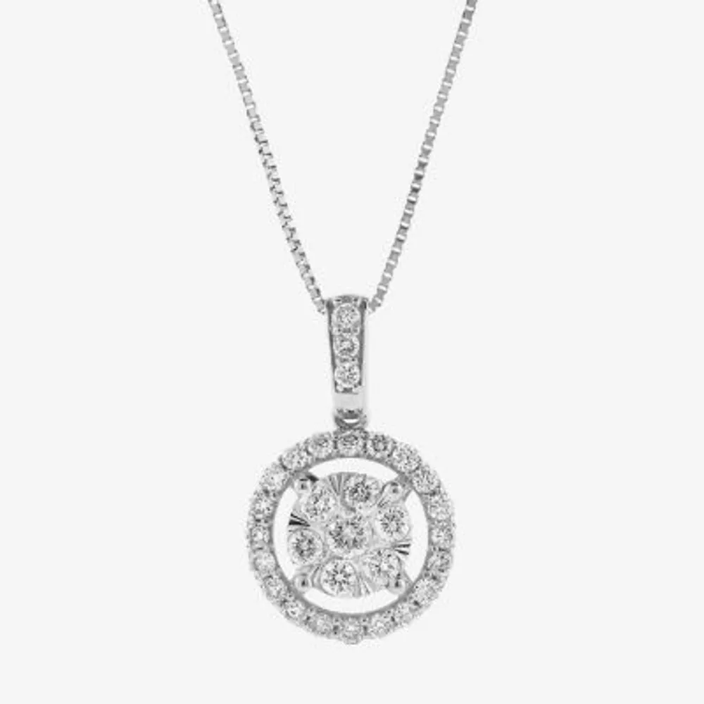 Womens 1/2 CT. T.W. Mined White Diamond 14K Gold Round Pendant Necklace