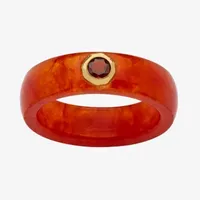 Womens 6MM Red Jade Band and Genuine Garnet Set 10K Gold