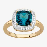 Womens Diamond Accent Genuine Blue Topaz 14K Gold Over Silver Cocktail Ring