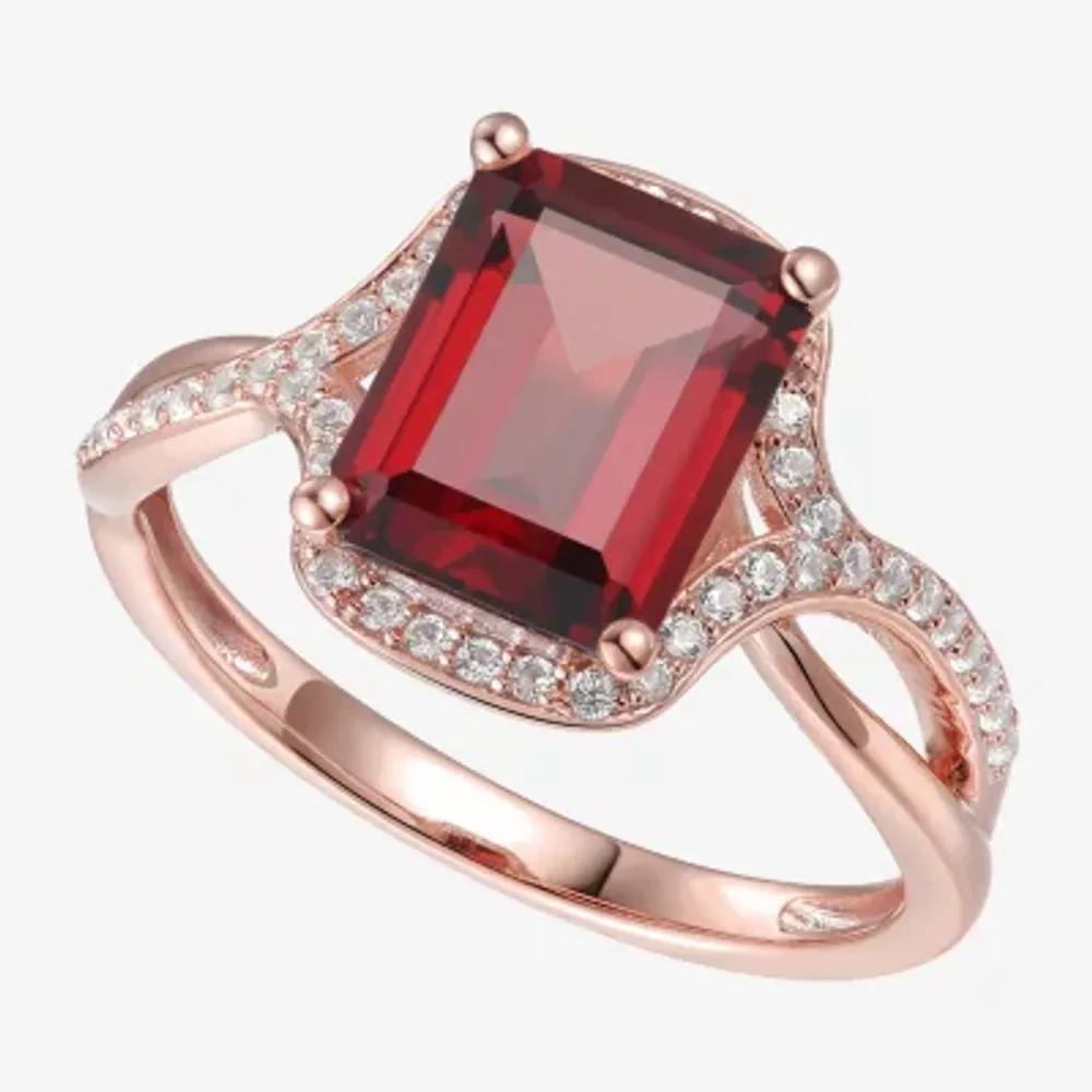 Womens Genuine Red Garnet 14K Rose Gold Over Silver Halo Cocktail Ring