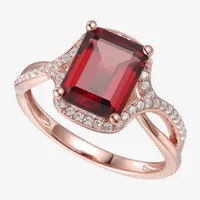 Womens Genuine Red Garnet 14K Rose Gold Over Silver Halo Cocktail Ring