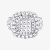 3 CT.T.W. Natural Diamond Cushion Shape Side Stone Halo Engagement Ring 10K or 14K White Gold