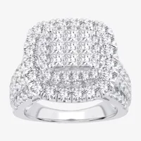 3 CT.T.W. Natural Diamond Cushion Shape Side Stone Halo Engagement Ring 10K or 14K White Gold