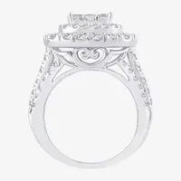 3 CT.T.W. Natural Diamond Cushion Shape Side Stone Halo Engagement Ring 10K or 14K White Gold