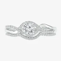 Womens 1/2 CT. T.W. Mined White Diamond 10K Gold Round Side Stone Crossover Bridal Set