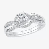 Womens 1/2 CT. T.W. Natural White Diamond 10K Gold Round Side Stone Crossover Bridal Set