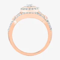 Womens 1/ CT. T.W. Natural White Diamond 10K Rose Gold Round Side Stone Halo Bridal Set