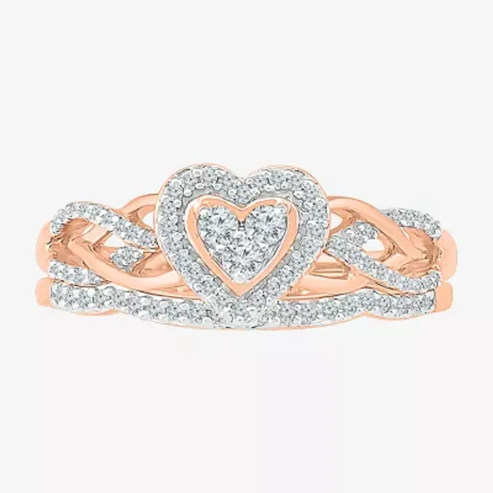 Womens 1/3 CT. T.W. Natural White Diamond 10K Rose Gold Heart Halo Bridal Set