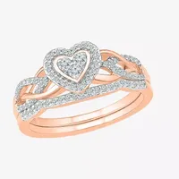 Womens 1/3 CT. T.W. Natural White Diamond 10K Rose Gold Heart Halo Bridal Set