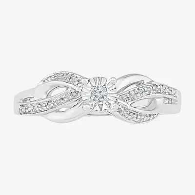 Promise My Love Womens Diamond Accent Natural White Sterling Silver Round Crossover Side Stone Ring