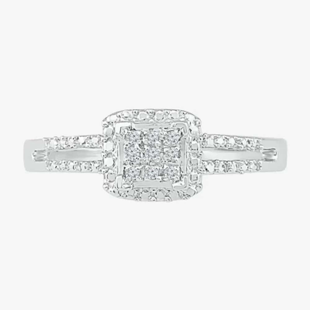 Promise My Love Womens Diamond Accent Natural White Sterling Silver Cushion Halo Ring