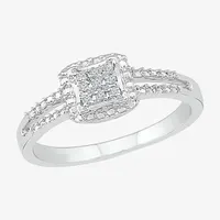 Promise My Love Womens Diamond Accent Natural White Sterling Silver Cushion Halo Ring