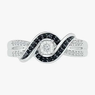 Promise My Love Womens 1/5 CT. Natural Black Diamond Sterling Silver Round Crossover Side Stone Ring