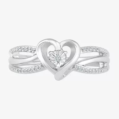 Promise My Love Womens Diamond Accent Natural White Sterling Silver Heart Side Stone Ring
