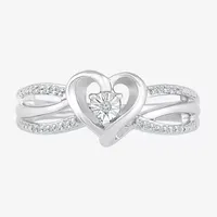 Promise My Love Womens Diamond Accent Natural White Sterling Silver Heart Side Stone Ring