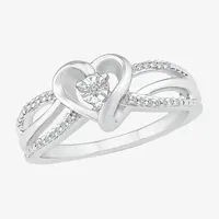 Promise My Love Womens Diamond Accent Natural White Sterling Silver Heart Side Stone Ring