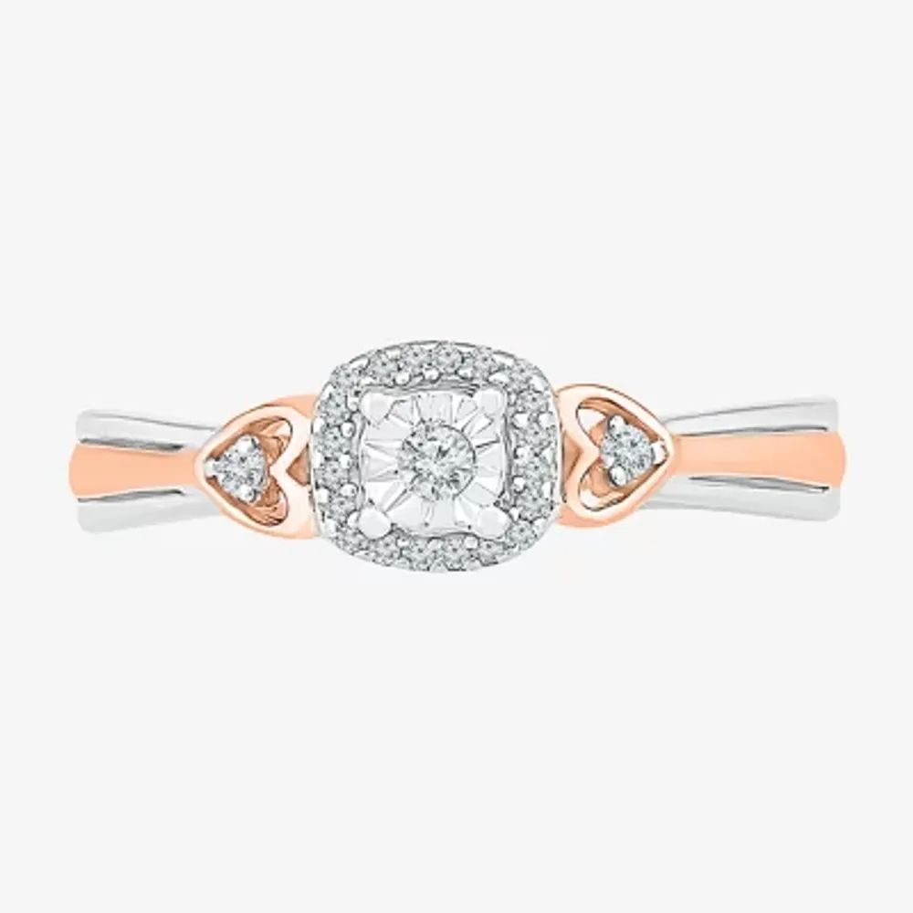 Promise My Love Womens 1/10 CT. T.W. Natural White Diamond 10K Gold Over Silver Round Cushion Halo Ring