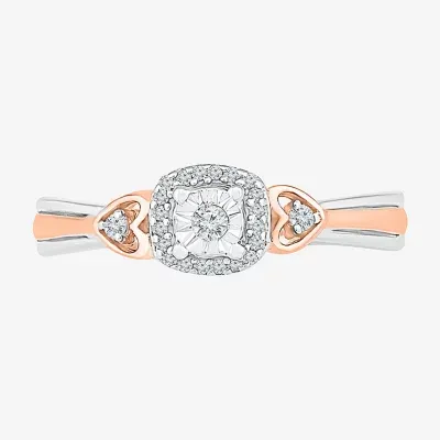 Promise My Love Womens 1/10 CT. T.W. Natural White Diamond 10K Gold Over Silver Round Cushion Halo Ring