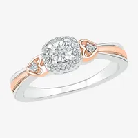 Promise My Love Womens 1/10 CT. T.W. Natural White Diamond 10K Gold Over Silver Round Cushion Halo Ring